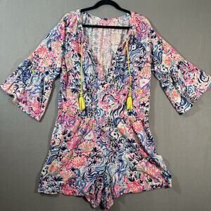 Lilly Pulitzer Del Lago Romper Boho Bateau 3/4 Bell Sleeve Size XL One Piece